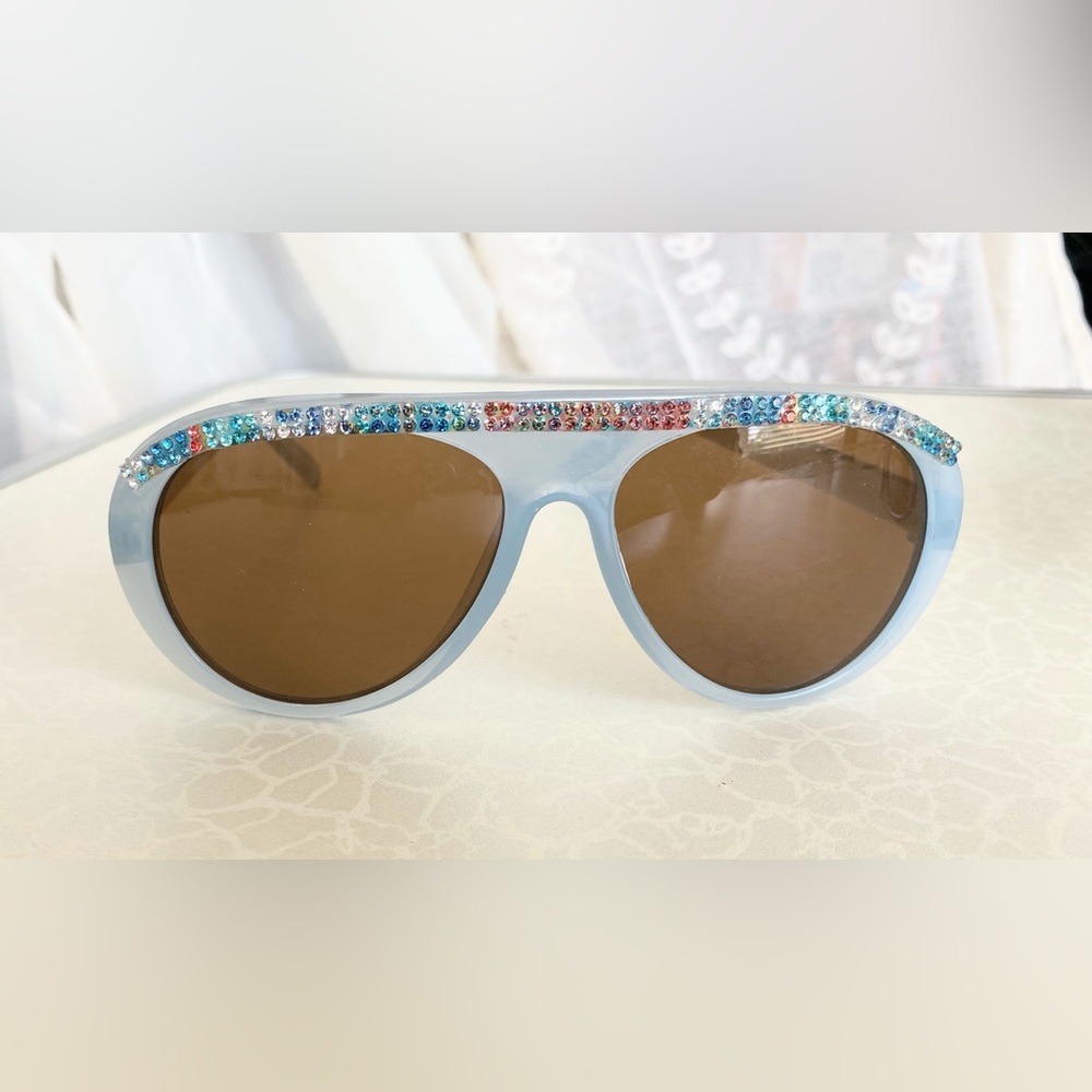 Embellished Light Blue Sunglasses with Multicolor Crystal Rhinestones